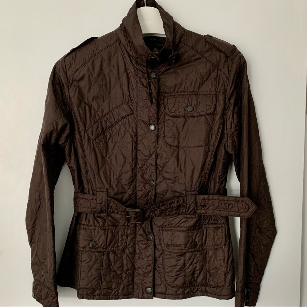 Barbour Quilted Belted Jacket - Dark Brown - size 8 small/medium
